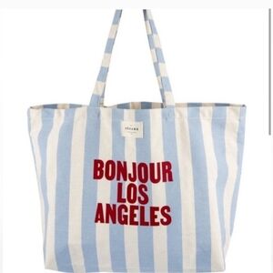 Sezane Bon Jour Los Angles Blue and White Striped Tote Bag